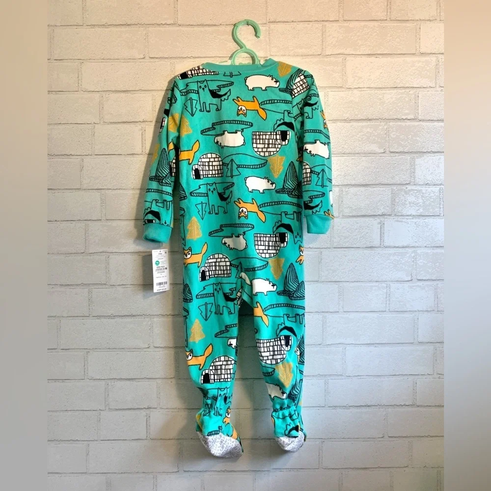 New Carters Forest Animal Fleece Footie Onesie 2 Way Zip 24 Months